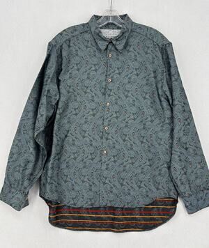 Bellows Brut Le Garage Vintage 90s Mens Green Paisley Button Down Shirt Sz M